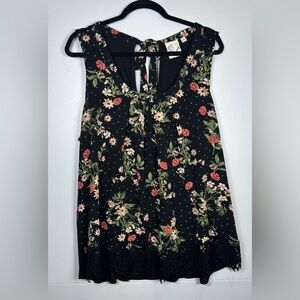 Janet Chung Black Floral Sleeveless Top with in the Back. Size 2X